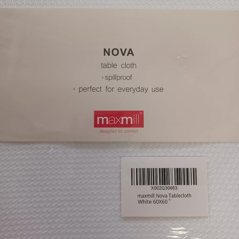 MAXMILL Nova Tablecloth Spillproof White Polyester 60 x 60 Square Kitchen Dining